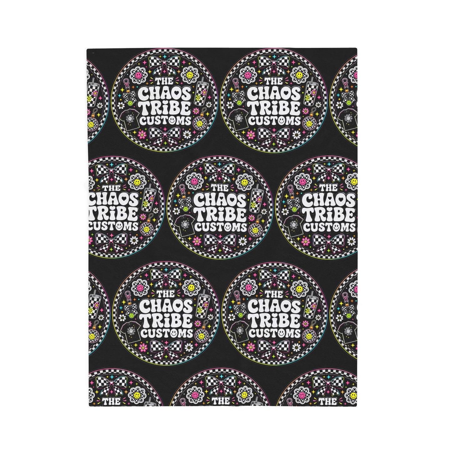 Velveteen Plush Blanket – 'The Chaos Tribe Customs' Floral Logo Throw