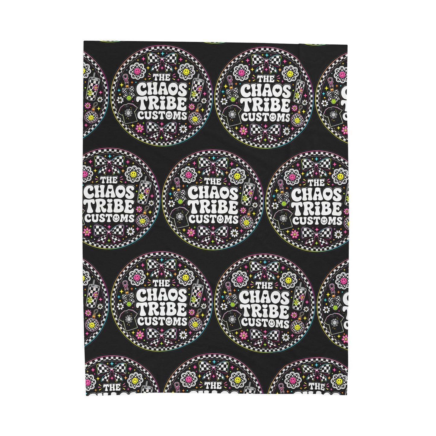 Velveteen Plush Blanket – 'The Chaos Tribe Customs' Floral Logo Throw