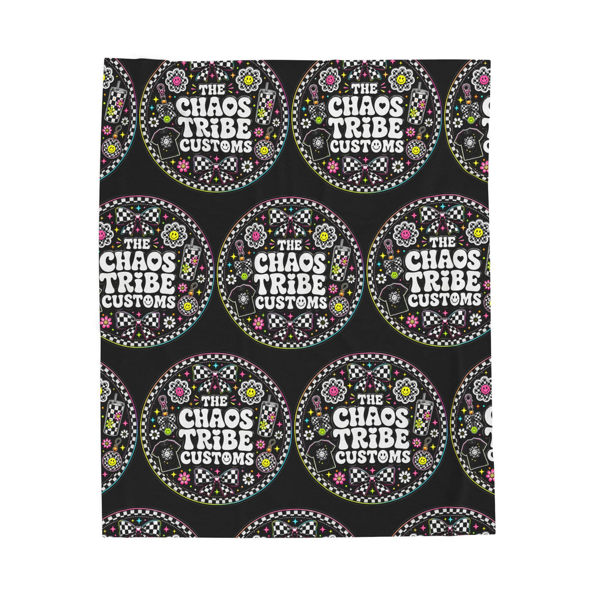 Velveteen Plush Blanket – 'The Chaos Tribe Customs' Floral Logo Throw