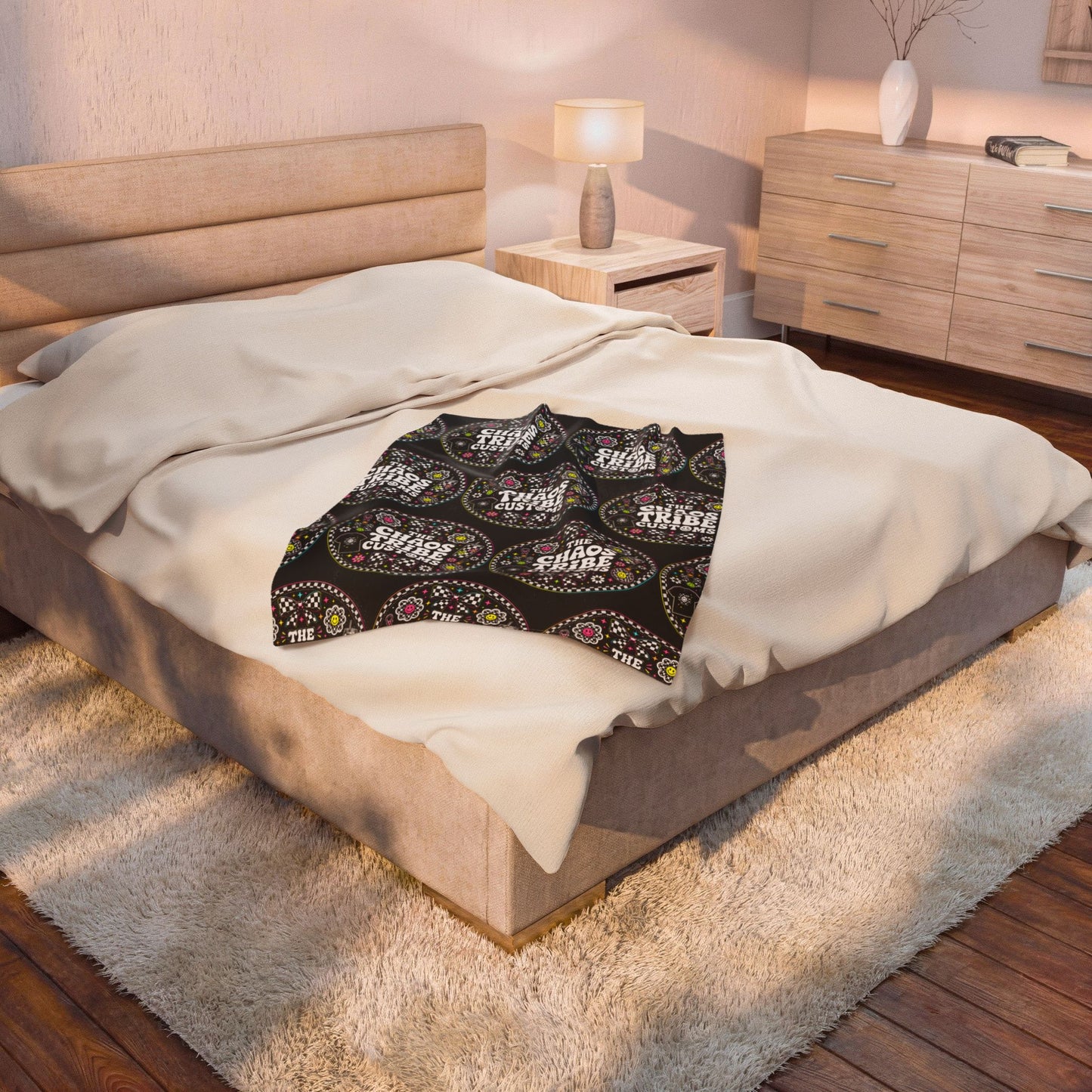 Velveteen Plush Blanket – 'The Chaos Tribe Customs' Floral Logo Throw