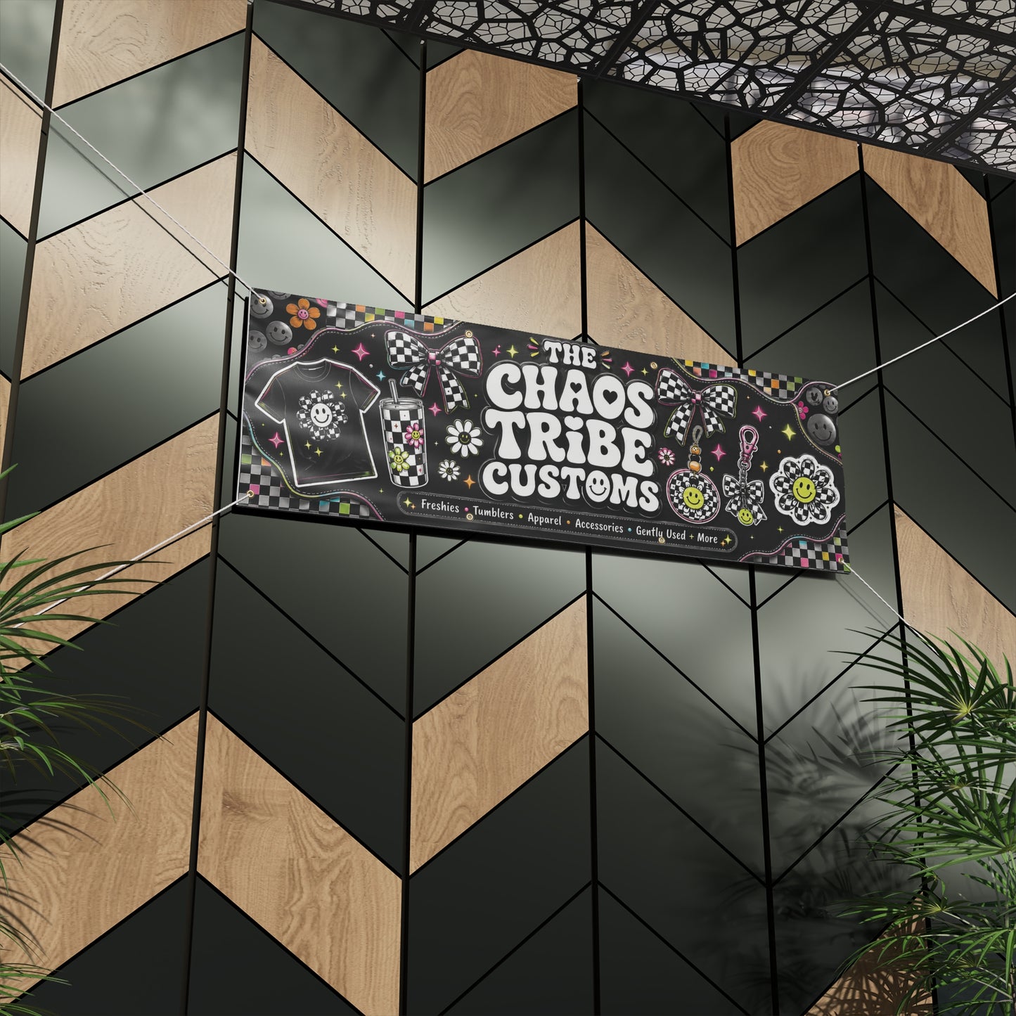 Rainbow Cheer Custom Banner — "Chaos Tribe Customs" Matte Outdoor Sign