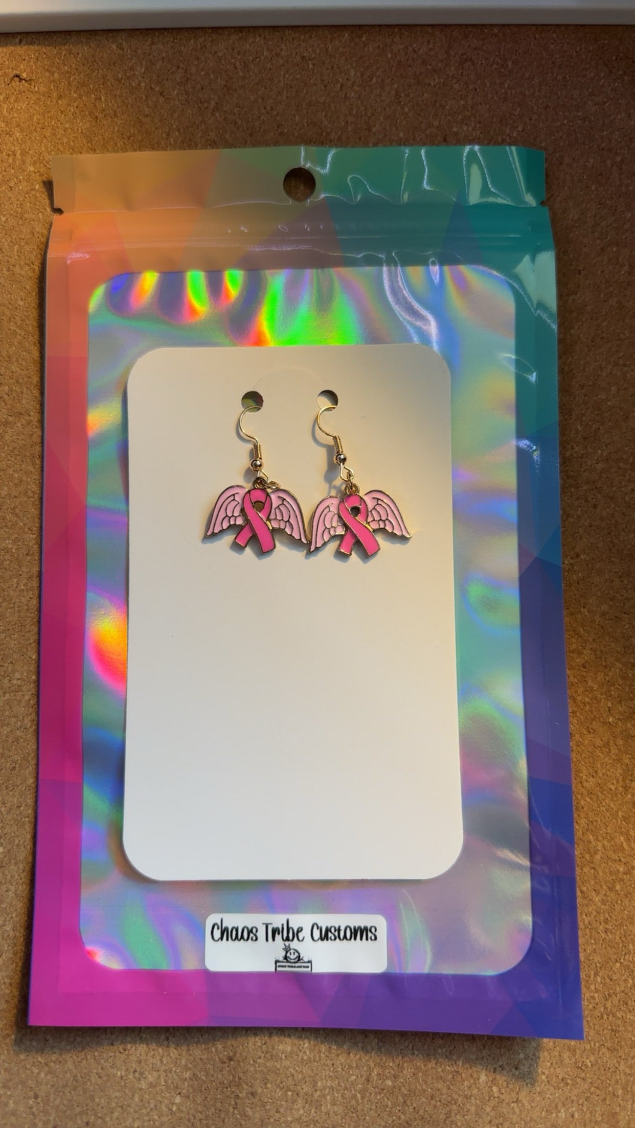Angel Wings Breast Cancer Awareness Earrings