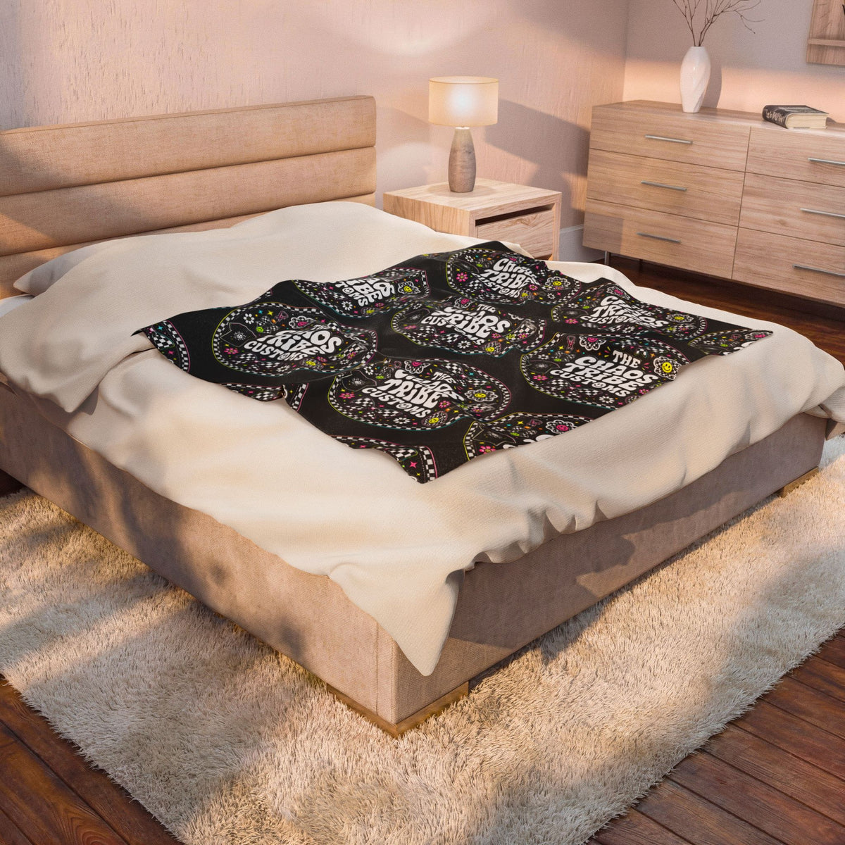 Velveteen Plush Blanket – 'The Chaos Tribe Customs' Floral Logo Throw