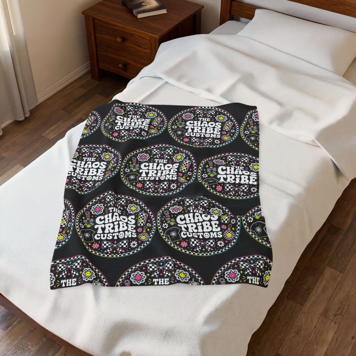 Velveteen Plush Blanket – 'The Chaos Tribe Customs' Floral Logo Throw