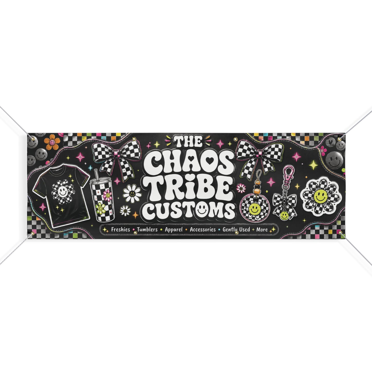 Rainbow Cheer Custom Banner — "Chaos Tribe Customs" Matte Outdoor Sign