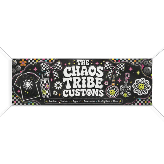 Rainbow Cheer Custom Banner — "Chaos Tribe Customs" Matte Outdoor Sign