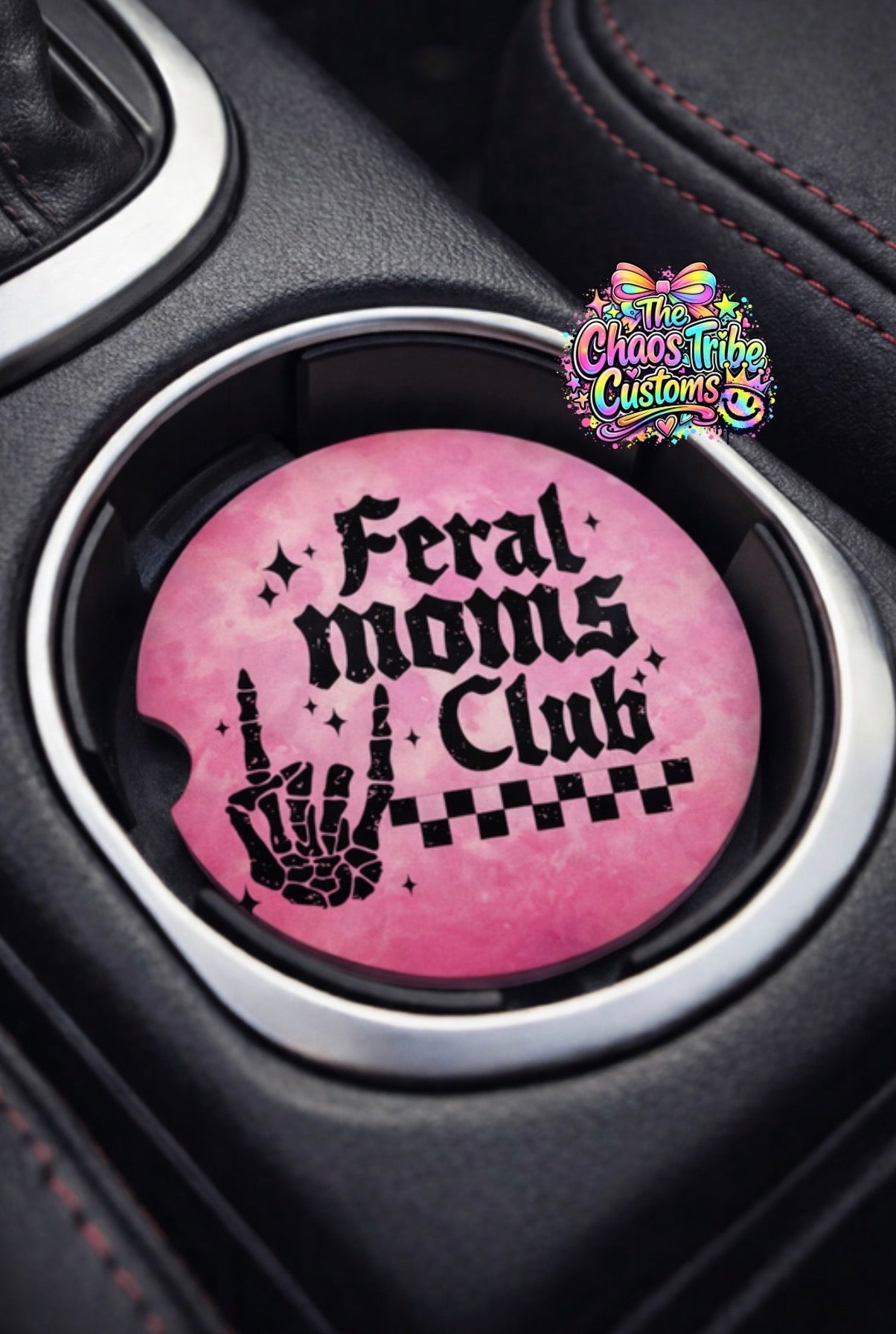 Feral Moms Club 2pc Car Coaster Set