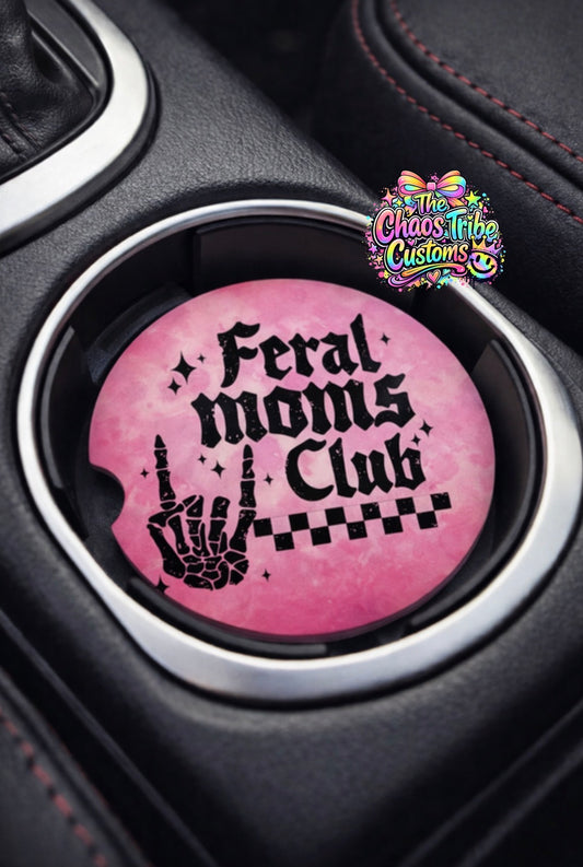 Feral Moms Club 2pc Car Coaster Set