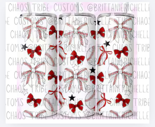 Baseballs + Bows 20oz Skinny Tumbler