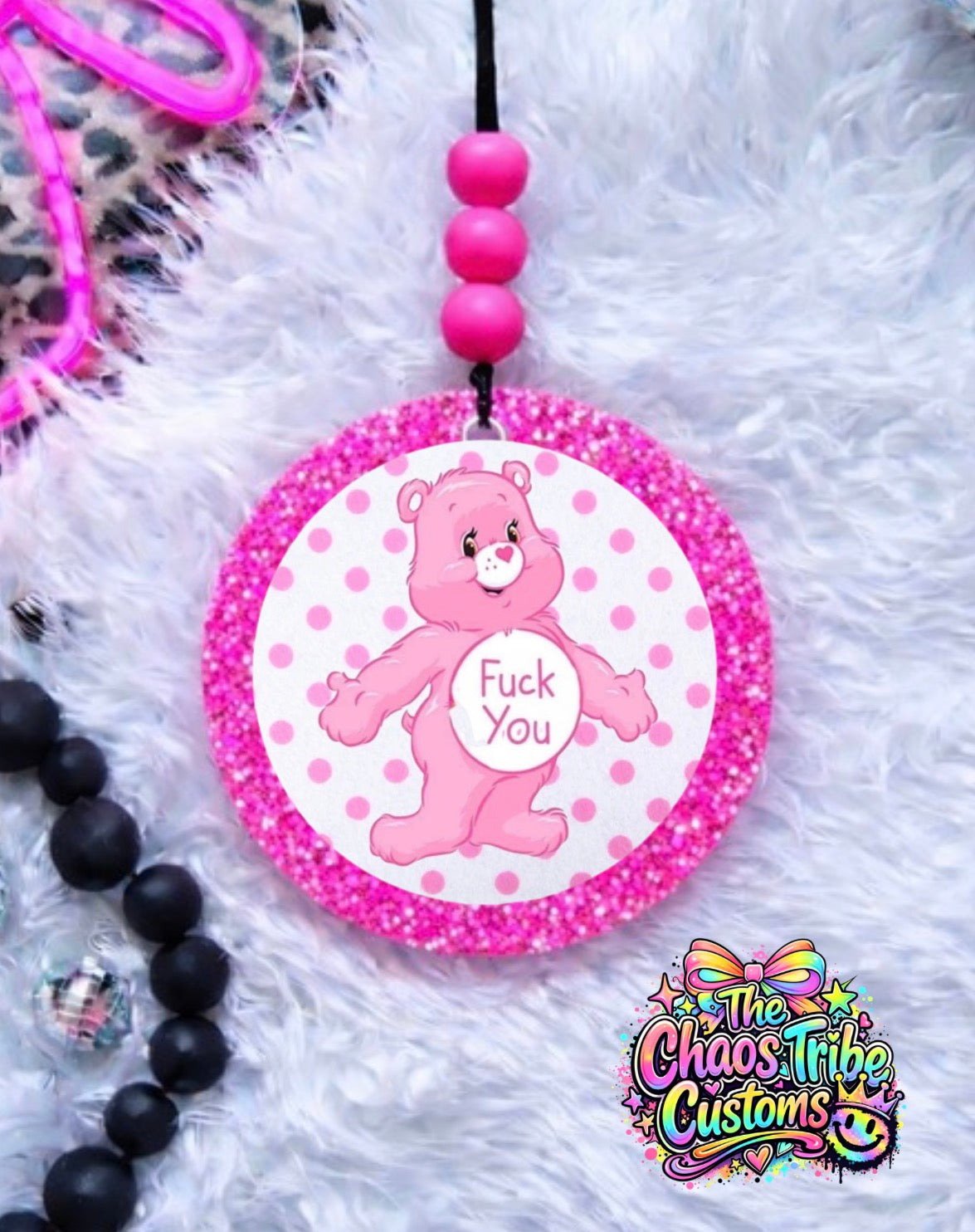 Don’t Care Bear Pink  🖤4" Round
