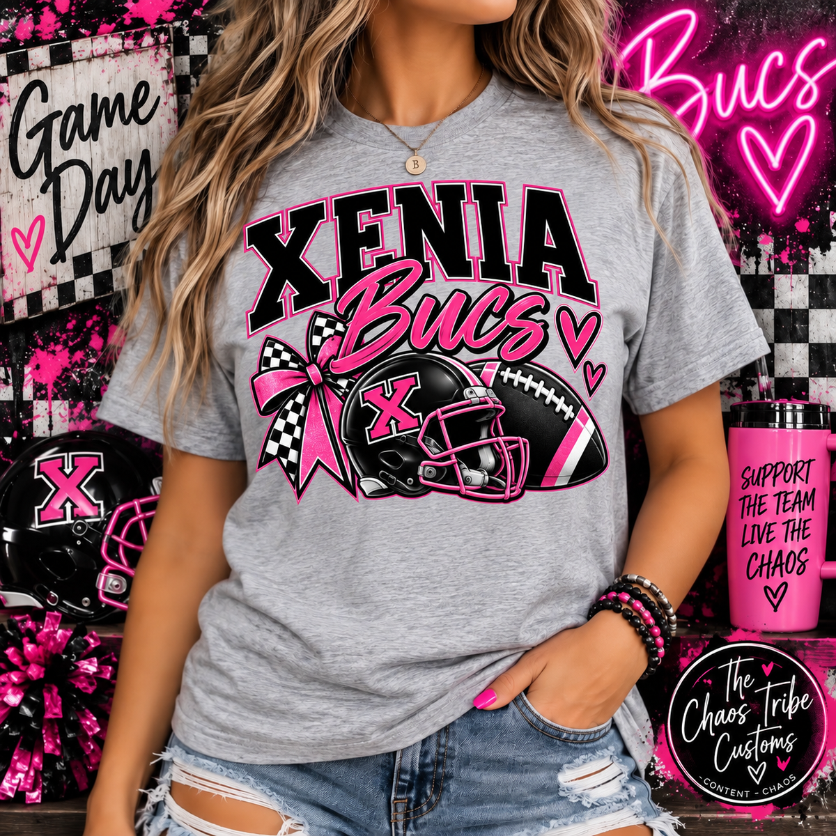 Pink + Black Xenia Bucs Tee