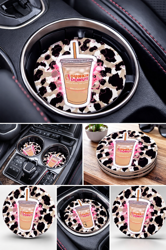 Dunkin Leopard 2pc Car Coaster Set