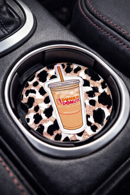 Dunkin Leopard 2pc Car Coaster Set